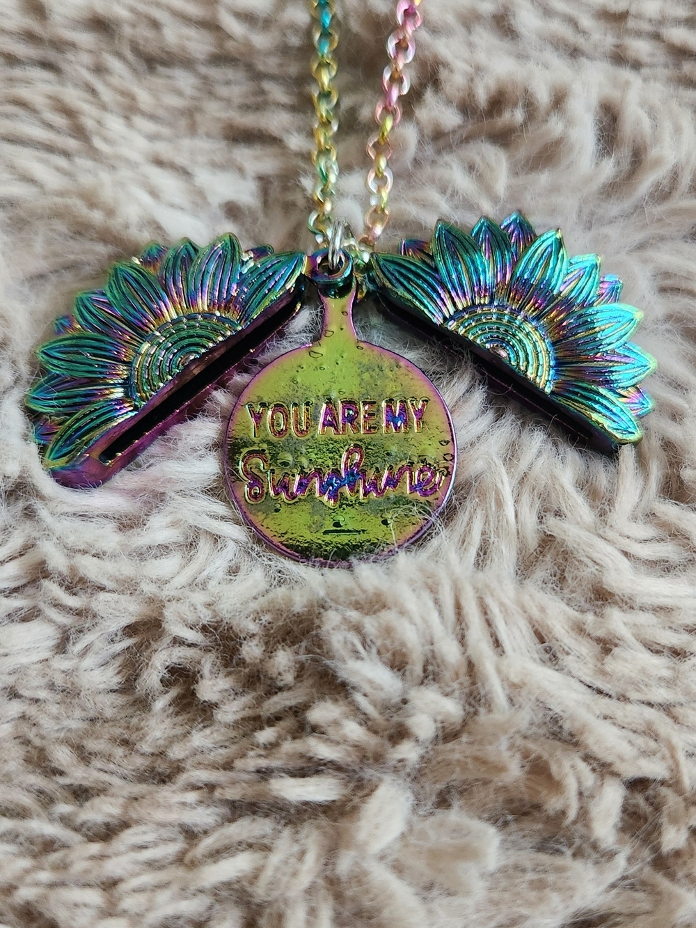 Iridescent Sunflower 'You Are My Sunshine' Pendant Necklace - Women Jewelry